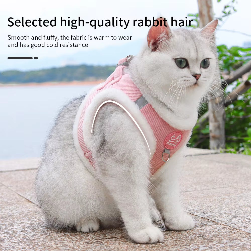 Winter Cat Dog Harness Leash Set Comfortable Rabbit Fur Pet Vest Harness for Kitten Puppy Outdoor Dog Cat Supplies