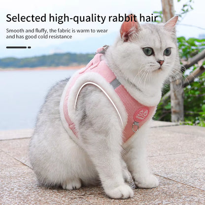 Winter Cat Dog Harness Leash Set Comfortable Rabbit Fur Pet Vest Harness for Kitten Puppy Outdoor Dog Cat Supplies