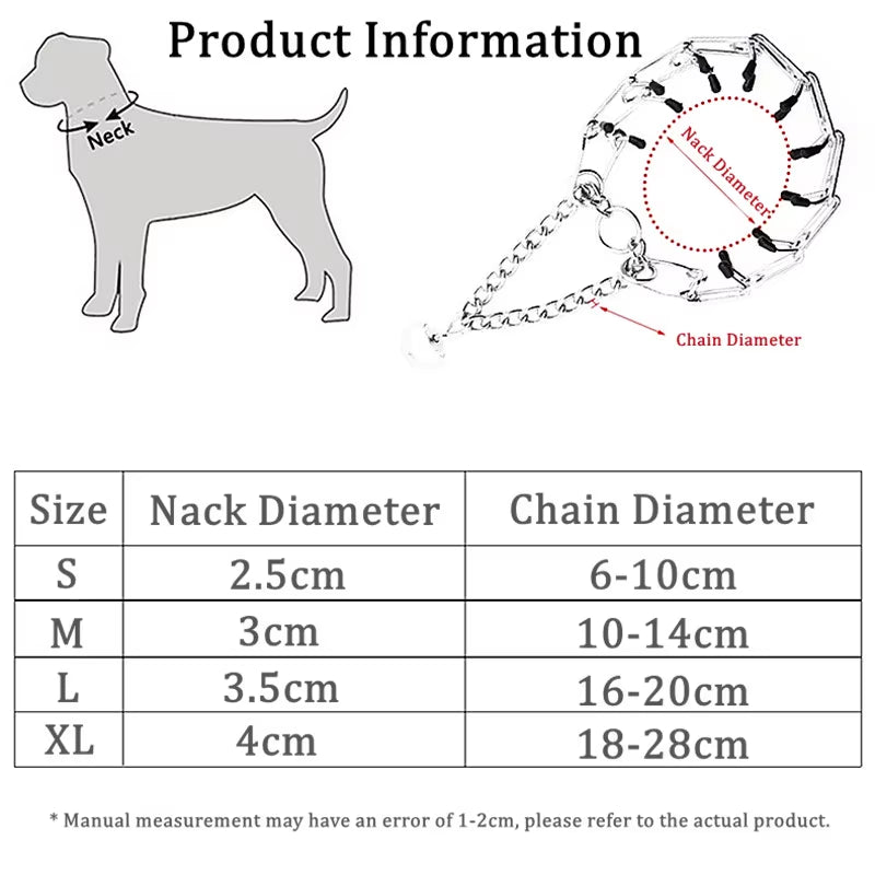 Adjustable Pet Dog Training Collar Pet Choke Collars Dog Necklace Detachable Training Dog Chain Stainless Steel Pet Prong Collar